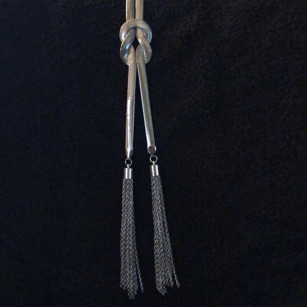 Silver Knot & Tasseled Necklace .